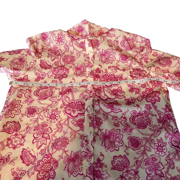 Lands End Womens No Iron Supima Shirt 6T Floral Print Pink & White Long Sleeve - Picture 9 of 10
